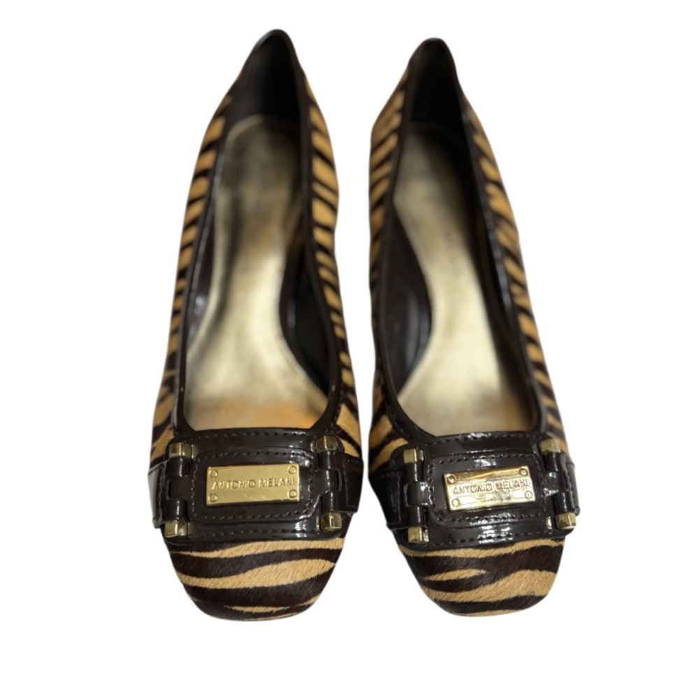 ANTONIO MELANI Brown & Tan Zebra-Print Horse Hair Ballet Flat w/Buckle Size 6 - Picture 2 of 11